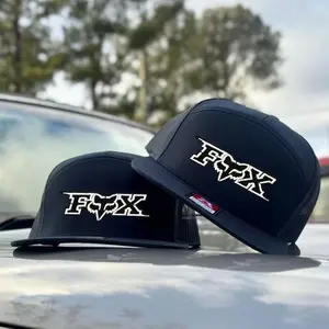 Retro Motocross 7 Panel Trucker Cap, Navy Black Flat Bill Mesh Snapback, Dirt Bike Motorsport Gift for Him