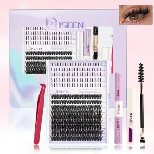 Manga Lash Clusters Kit 60D Eyelash Clusters with DIY Spikes 13-21MM Spiky Volume Cluster Eyelash Extensions Wispy Individual Lash Extensions Kit Anime Lashes Cluster Bond & Seal Tweezer