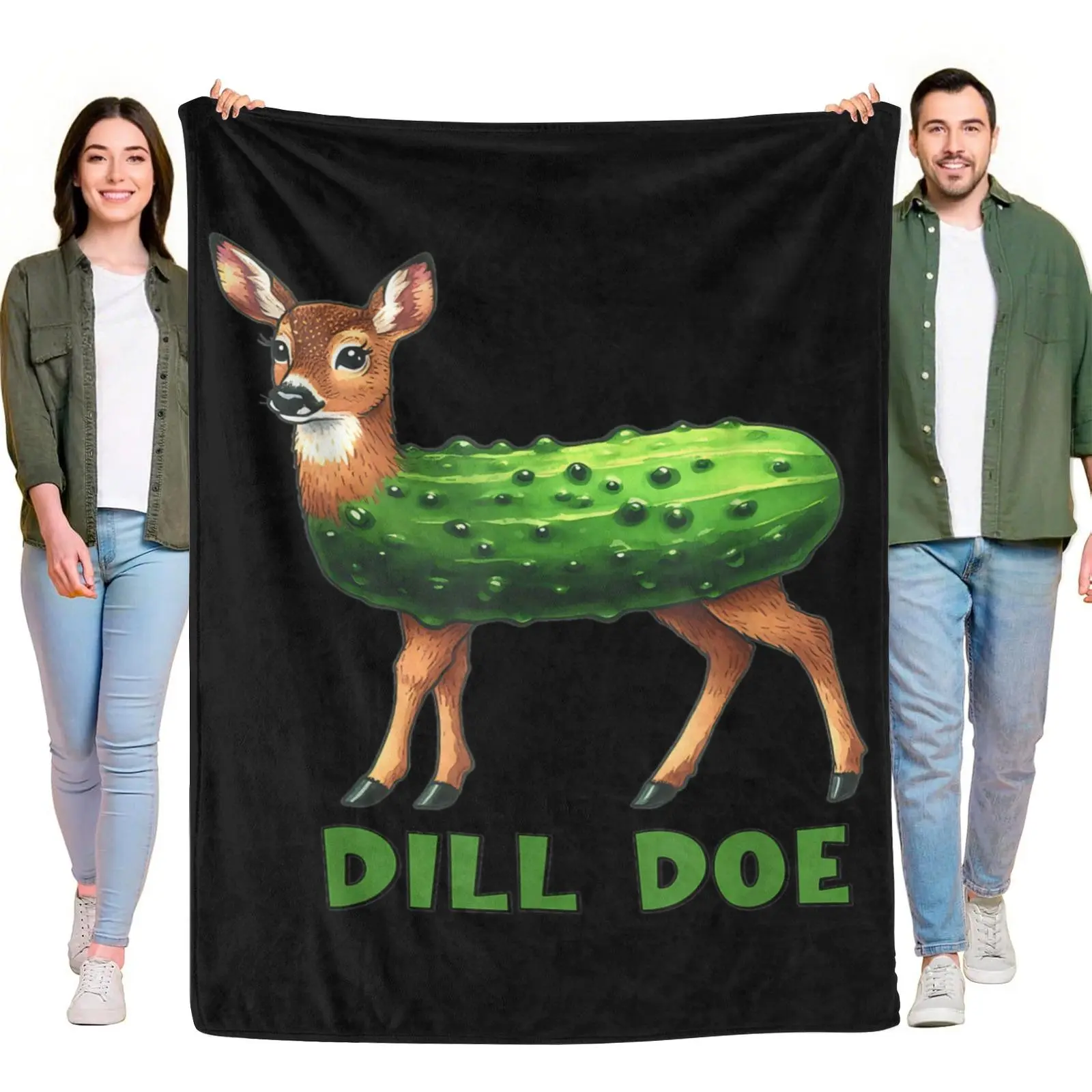 Dill Doe Funny Deer Pickle Hybrid Pun Cartoon Animal Soft Fleece Throw Blanket, Humorous Vegetable Wildlife Meme Cozy Blanket for Bedroom Couch