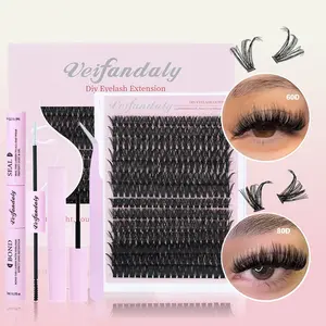 Veifandaly Lash Extension Kit 80D 100 120P MIX Thick Lash Cluster Kit 9-16mm Volume Eyelash Clusters D Curvature Cluster Eyelash Extensions Kit 3D Wispy Lash Clusters DIY Lash Extension Kit(   Kit with Tweezer Glue And Remove )