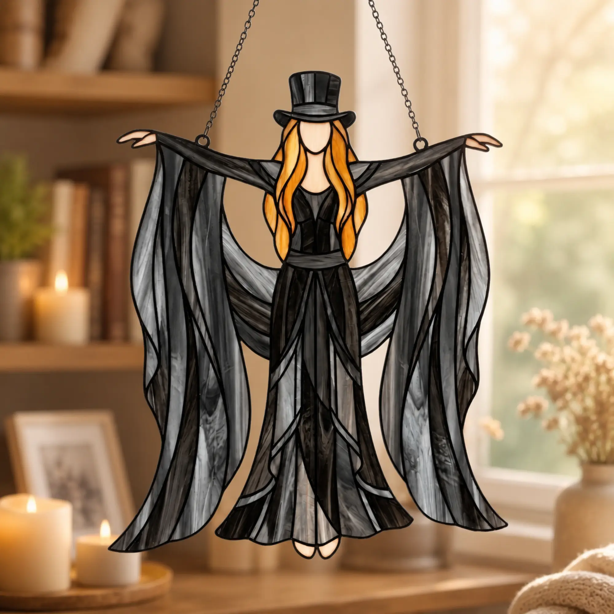 Boho Dancing Lady Suncatcher Acrylic Hanging Ornament - Mystical Gothic Woman Window Spinner, Elegant Witchy Boho Decor for Window Garden Porch, Retro Style Sun Catcher Gift Idea for Women Home Decor