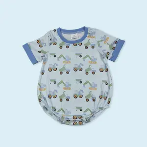 Baby boy construction summer romper