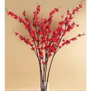 5Pcs  Cherry Blossom Branches 39'' Artificial Flowers Faux Cherry Blossom Stems for Vase Summer Spring Wedding Decor (5, Red)