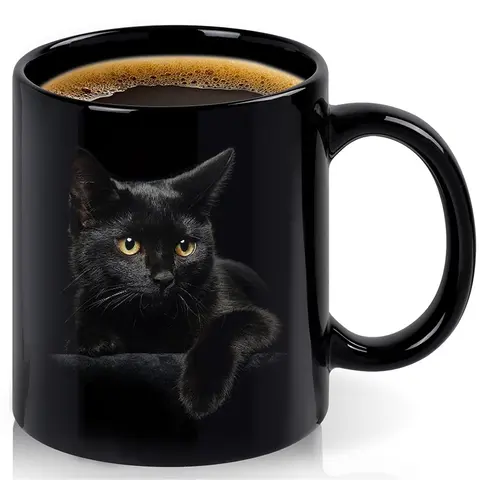 1 Pc Black Cat Ceramic Funny Coffee Mug, Classic Creative Design Cup, Perfect Cat Lover Gift, Great Birthday or Valentine's Surprise, Christmas Gifts, Novelty Coffee Mug