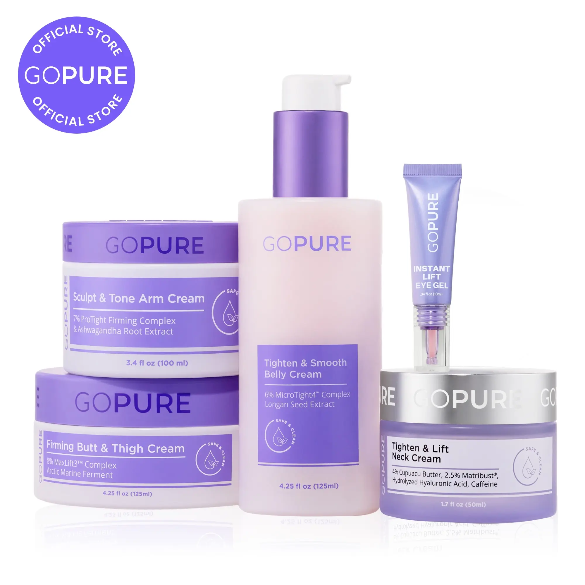 GOPURE Eye Gel + Body Confidence Set (Neck Cream, Belly Cream, Arm Cream, Bu tt & Thigh Cream) GOPURE Eye Gel + Body Confidence Set (Neck Cream, Belly Cream, Arm Cream, Bu tt & Thigh Cream)