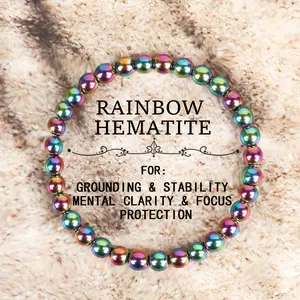 GADASLUY Rainbow Hematite Elastic Bracelet 6mm Grounding Stability Mental Clarity Focus Protection Unisex Lovers Accessory Perfect Valentine's Day Jewelry Gift For Moms Women Loved Ones Friends And Family