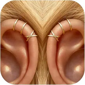ChicBloom B Ear Cuffs Non Piercing 14K Gold Plated Ear Cuff Earrings for Women Trendy Clip on Cartilage Earring Stacks Non Pierced Adjustable Fake Earrings Set Jewelry