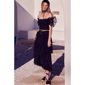 Among the Clouds Puff-Sleeve Off-Shoulder Crop Top