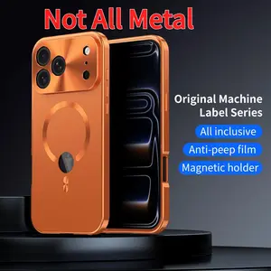 iPhone 17 Pro Max Smartphone Case - Non-All-Metal PC Back, Metal Frame, Purple, Full Coverage Privacy Screen, Lens Protection, Magnetic TPU Back, Screen Protector Film Included, International Warranty, Handheld Devices Accessories Casing