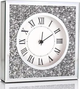 Desk Clock Wall Clocks Crushed Diamond Mirrored Table Top Decorative for Home Decoration