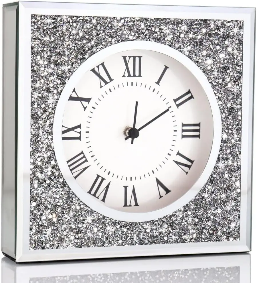 Desk Clock Wall Clocks Crushed Diamond Mirrored Table Top Decorative for Home Decoration