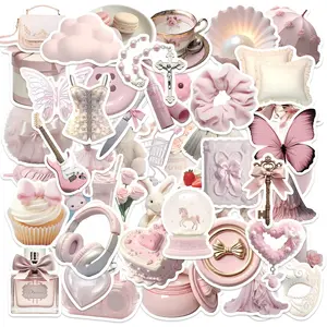 50pcs Pink Coquette Aesthetic Self Adhesive Stickers Pack, Waterproof Vintage Girly Decals for Laptop, Water Bottle, Journal & Scrapbook, Feminine Lover Gift
