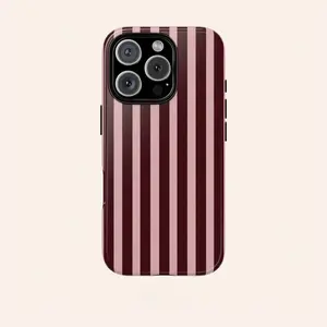 Burgundy And Pink Striped Phone Case, Retro Minimalist Vertical Stripe Design, Vintage Aesthetic Style, Compatible With IPhone 17/16/15/14/13/12/11 Pro Max