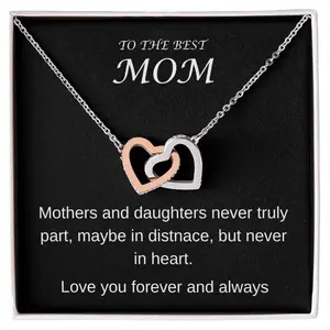 Mothers and Daughters Love Interlocking Hearts Necklace with CZ Crystals High-Quality Surgical Steel Rose Gold Finish Adjustable Length 18-22 Inches Lobster Clasp Gift Boxed