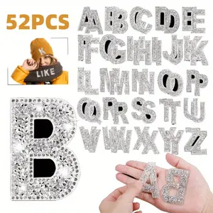 52 Pieces Glitter Resin Rhinestone Alphabet Letter Stickers Crystal Rhinestone Iron on Letter Self Adhesive A-Z Glitter Stickers for Art Clothing DIY Works(White) gift