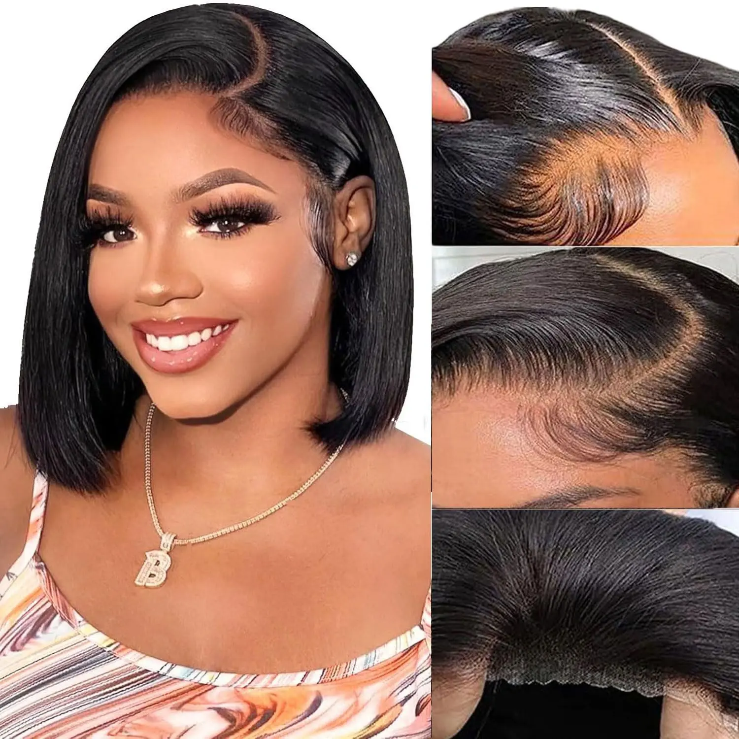 Wear and Go Glueless Bob Wig Human Hair Pre Plucked Pre Cut 13x4 Lace Closure Bob Wigs For Black Women Human Hair Glueless Straight Bob Lace Front Wigs For Beginner Short Wig Human Hair (12 Inch)