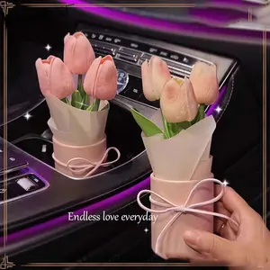 Car Interior Decor, Style Tulip Artificial Flower Bouquet, Cute Center Console Decoration, Trendy Car Setup, Who Can Resist!
