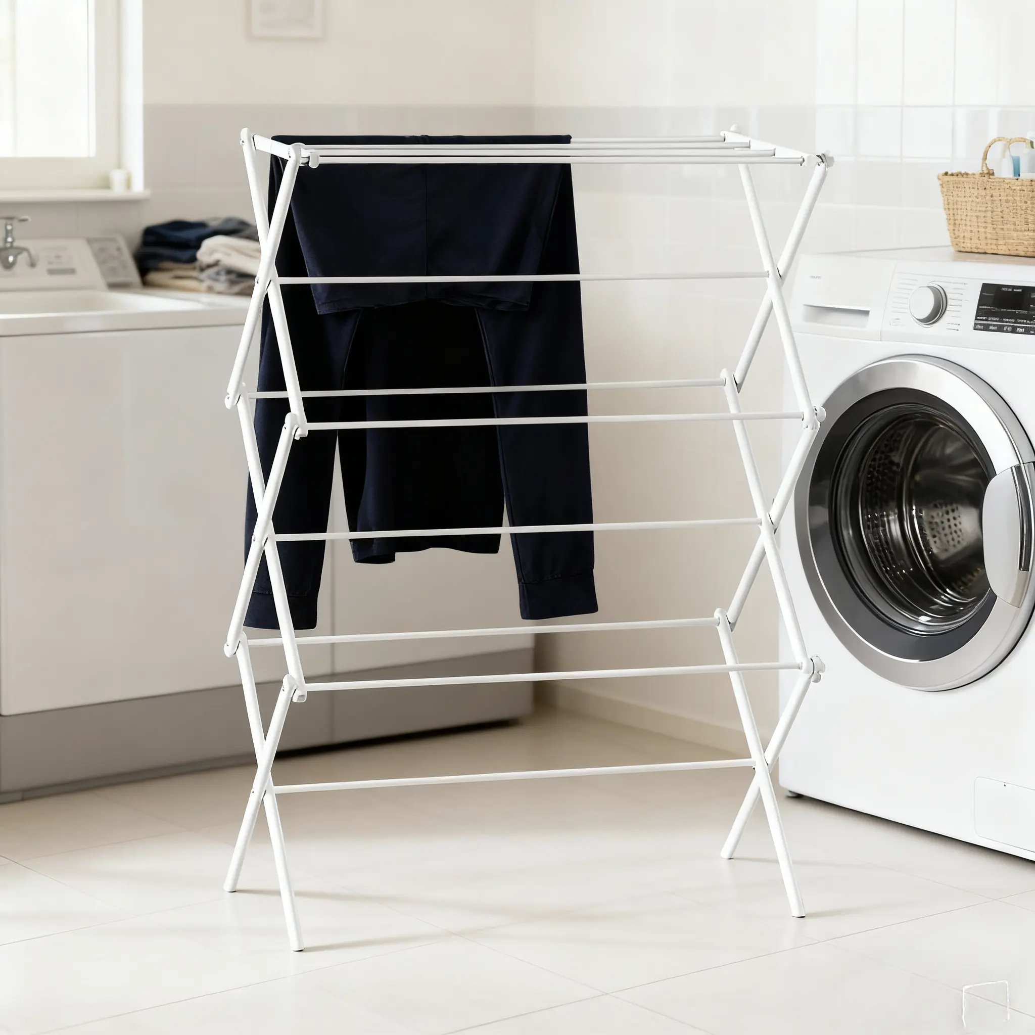 Heavy Duty Foldable Laundry Drying Rack, White Chrome Home Essential, Portable Compact Large Capacity Clothes Drying Accessory for Indoor & Outdoor Use, Easy to Move, Accessories