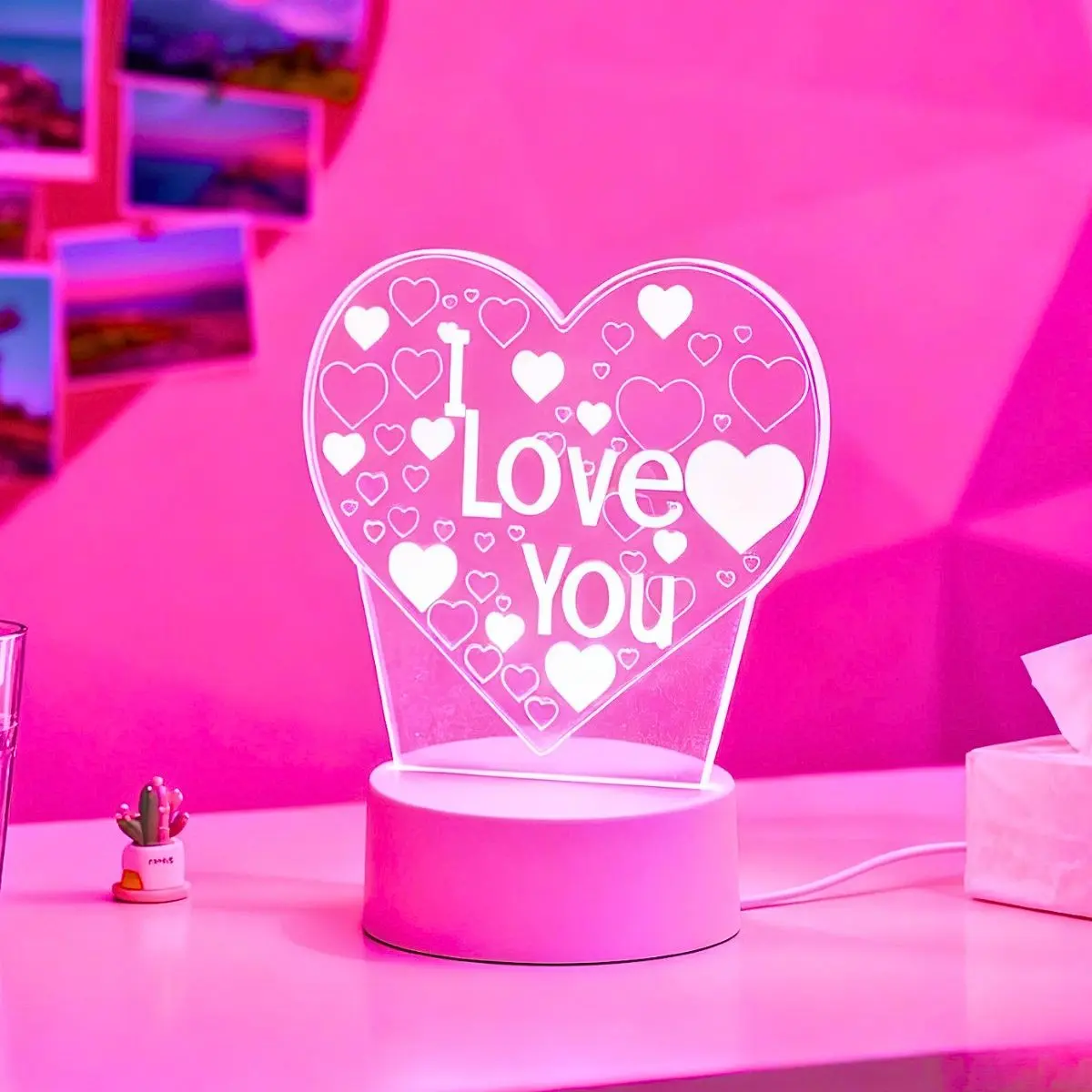 Heart-Shaped 3D LED Night Light with I Love You Letters, USB Powered Bedside Lamp, Bedroom Lighting, Valentine's Day Gift, LED Home Decor, Decorative Lights, Bedroom LED Lights