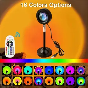 Fall Winter Sunset Lamp Projector Light 180° Adjustable RGB Mood Lamp with 4 Modes Remote Control Included for Bedroom Gaming Room Live Streaming Christmas Gift DC Power Supply,Fun lights Holiday parties,USB rechargeable version, without battery