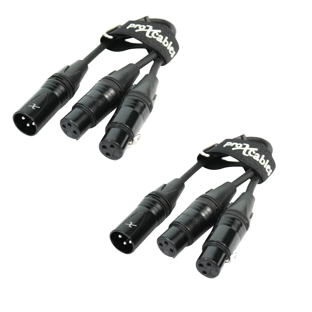 Pro X 2 Pack of XC-YXM 6 In. Balanced XLR-M to Dual XLR-F High Performance Audio Y Cable