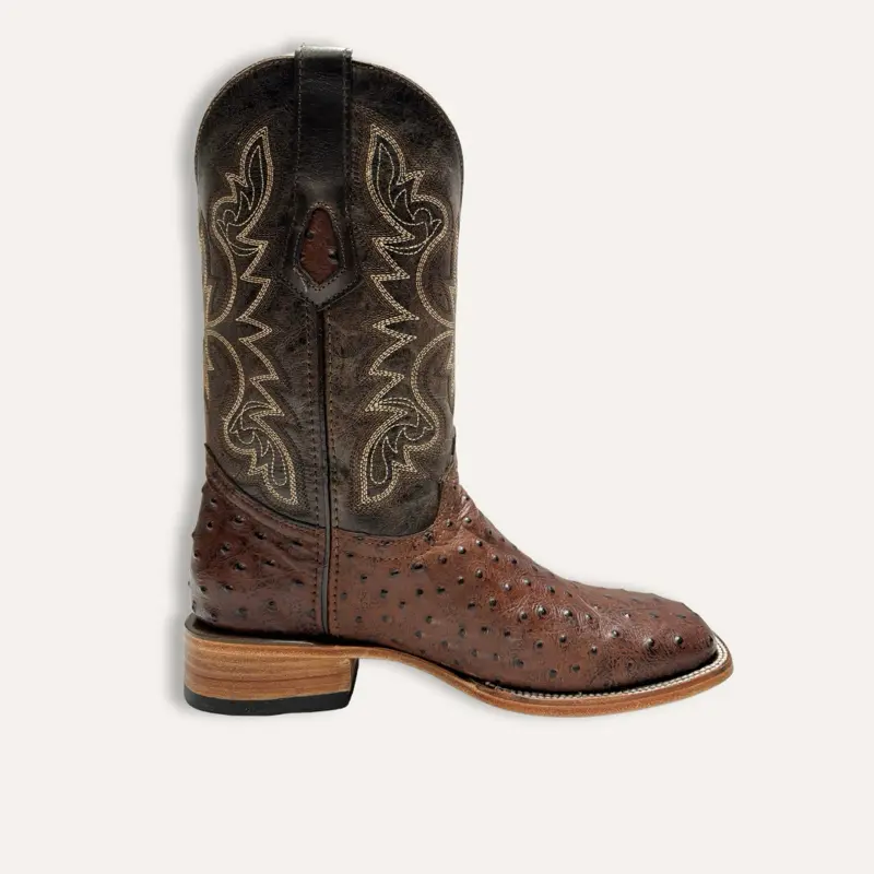 Ostrich imitation chocolate brown Mens cowboy boots authentic cow leather