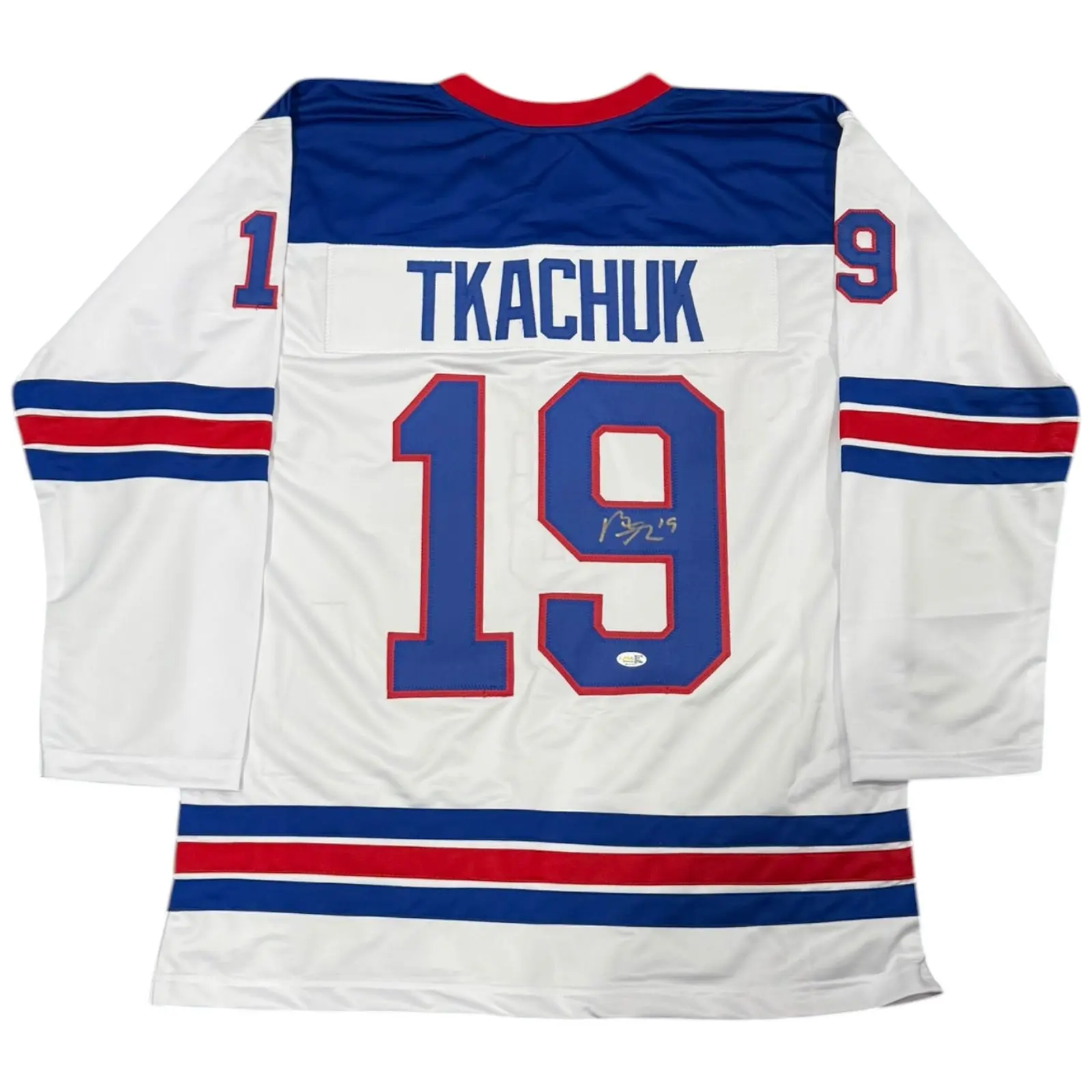 New Matthew Tkachuk Autographed USA White #19 Custom Stitched Hockey Jersey - JSA Certified Premium Collectible, Display-Ready for Hockey Fans