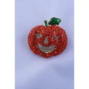 Gold-Plated CZ Rhinestone Pumpkin Brooch, Fashion Orange Jack-O'-Lantern Pin, Holiday Gift for Christmas Halloween (Clothes & Collar Clip Accessory)