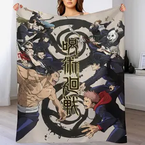 Anime Jujutsu Kaisen Flannel Throw Blanket - Ultra Soft & Shrink-Resistant Design | Anti-Wrinkle, Fade-Proof & Quick-Dry Fabric | Machine Washable Cozy Bedding