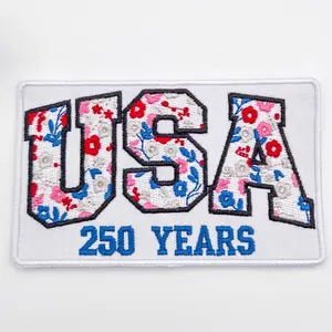Floral USA 250 Years Embroidered Patch – Feminine Patriotic Patch for Hat Bars & Boutiques