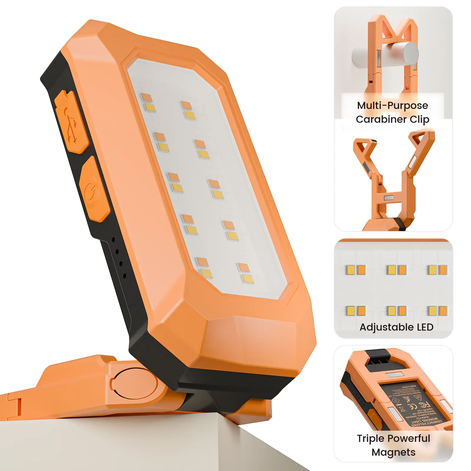 TEVOLE Rechargeable LED Work Light, 500 Lumen Cordless Work Light, Adjustable 180° Stand, 3000K-6500K CCT, IP54 Waterproof, Compact Portable Light for Auto Repair, DIY, Outdoor Camping Lamp