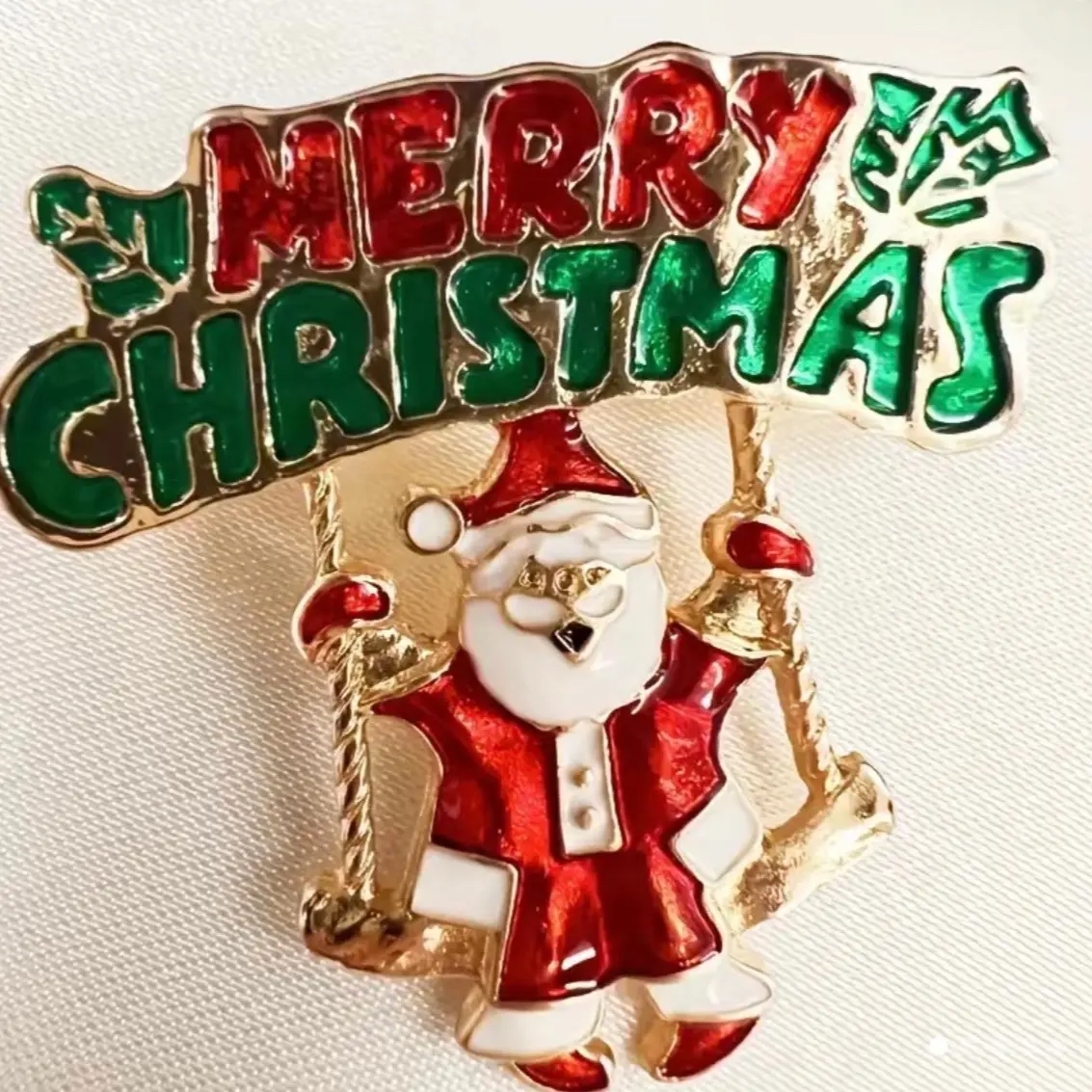 Merry Christmas Brooch, Santa Brooch