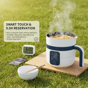 Multifunctional smart electric pot with steamer for convenient steaming, boiling, and cooking; integrated pot with overheat and dry protection; 6 cooking modes; mini steamer; nonstick double-layer pan; suitable for 1–2 people; rice, soup, pasta, steak, et