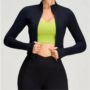 Women BBL Jacket Full Zip UP Workout Athletic Cropped Jacket wIth Thumb Holes Running Yoga Sportswear