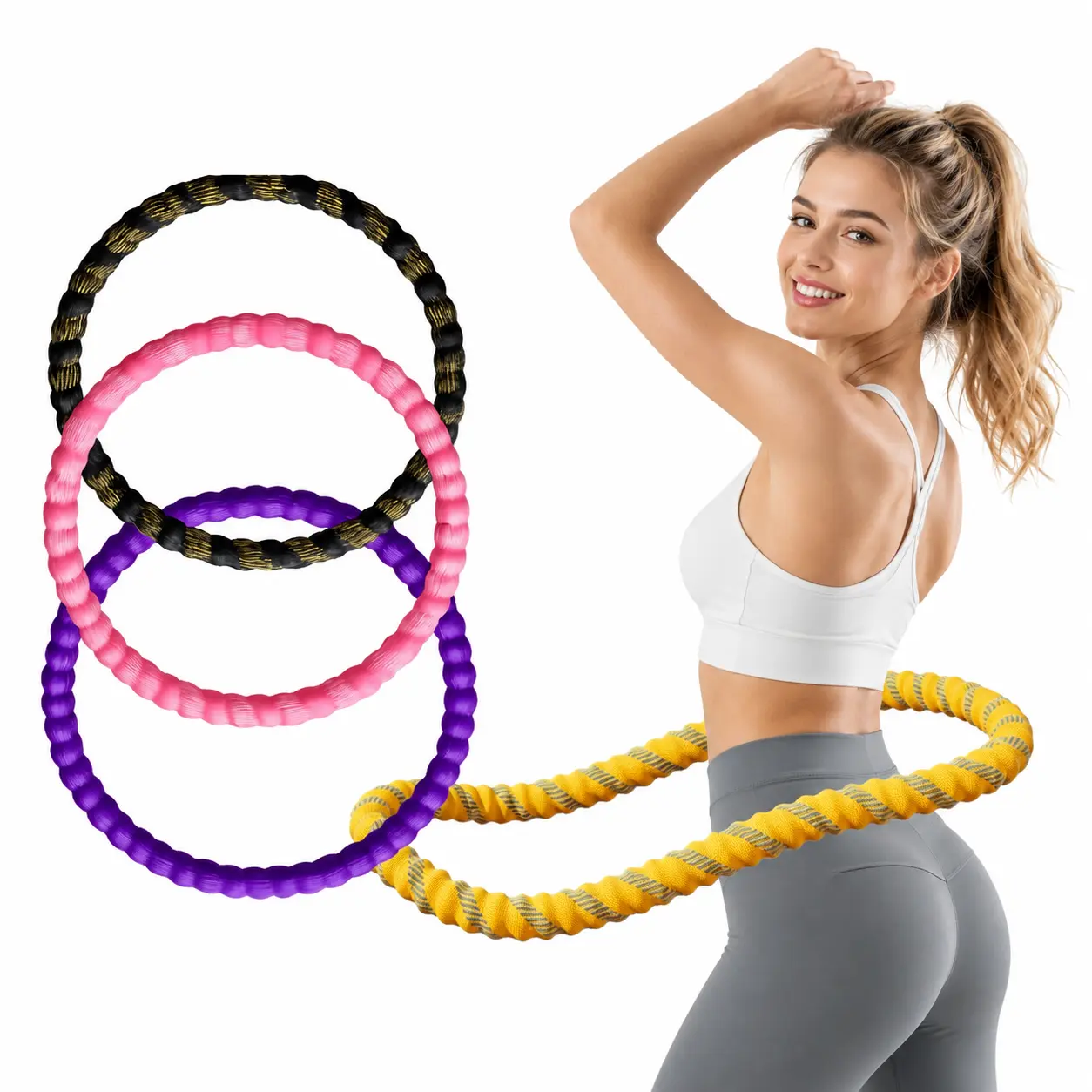 Soulyis Spring-Loaded Weighted Hula Hoop Fabric Covered Portable Silent Anti-Pinch Design for Core Muscle Training Easy to Carry
