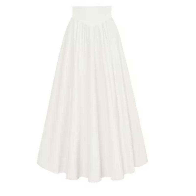 OK LADY Size Chart 2025 New European And American AliExpress Amazon EBay Best Selling Women's Pocket Elastic High Waist Bandage Long Skirt Casual Fabric White Bottoms Womenswear Polyester