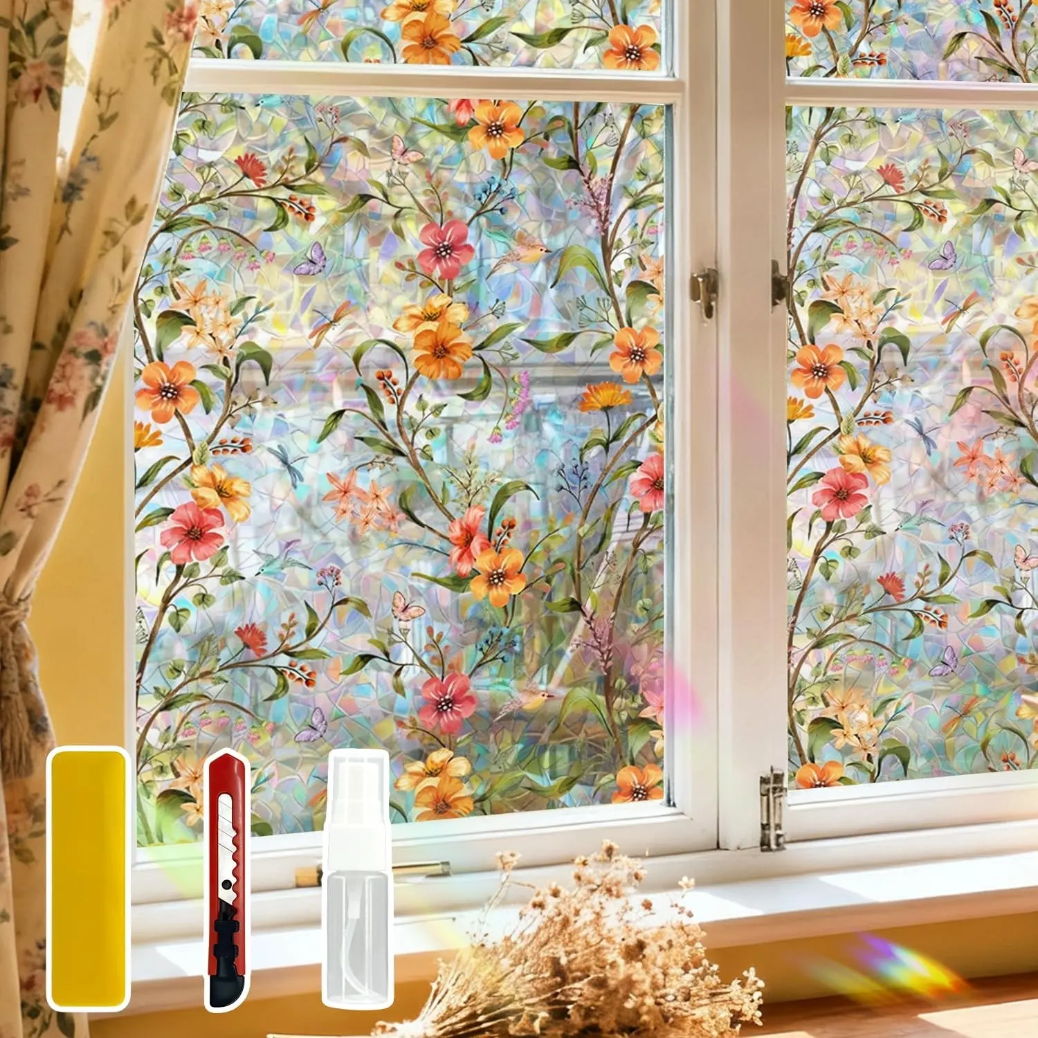 Decorative Window Privacy Film, 17.7"x78.7", UV-Resistant Static Cling Sticker, Suitable for bathrooms and bedrooms Rainbow Glass Sticker, Suitable for Home Offices.