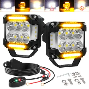 LEDMIRCY 3inch LED Light Bar 2PCS 6 Modes Memory Function & White & Amber Strobe Lights, with Wiring Harness Kit Auxiliary Flashing Fog Light IP68 Waterproof Off-Road Lights for Trucks SUV ATV UTV Van Boat fathersdaygift four wheel