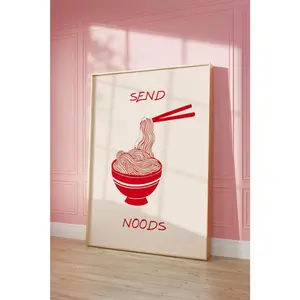 Noodles Print Cute Kitchen Wall Art Minimalist Food Art Takeout Print Aesthetic Kitchen Decor Funny Wall Art Decoration Gift Poster Glossy Ornaments Room Artistic Photo