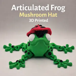 Articulated Frog with Mushroom Hat  | Flexible 3D Printed Fidget | Desk Accessory | Satisfying Movement