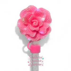 Rose 10mm Straw Topper | Sweet Pink Glitter