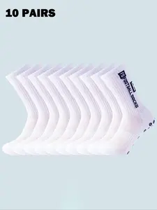 Men's Letter Print Crew Socks, Non-slip Athletic Mid Tube Socks for Basketball, Football, Sports, Casual Comfy Breathable Socks for Men