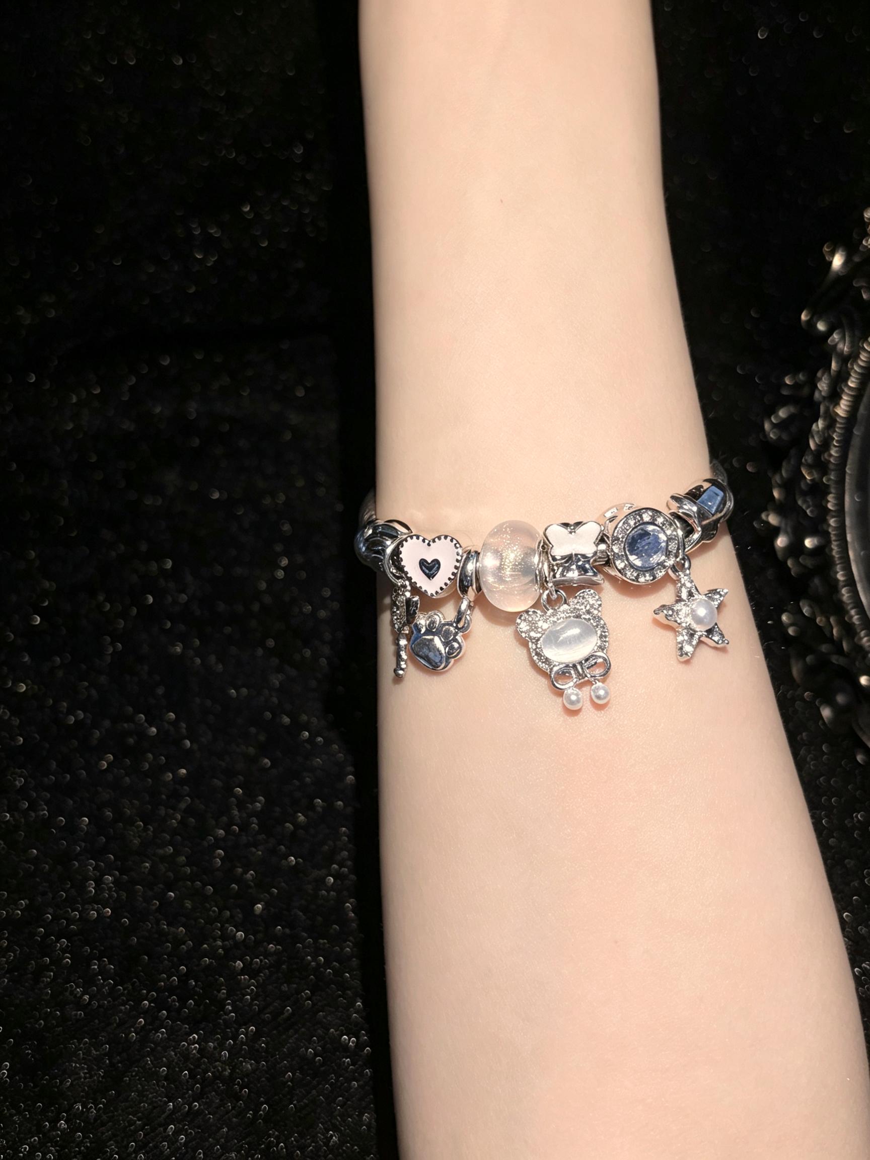 Women's Silver-Tone Open Cuff Bangle Bracelet with Cat Paw, Heart, Star, Butterfly Dangle Charms - Costume Jewelry Gift