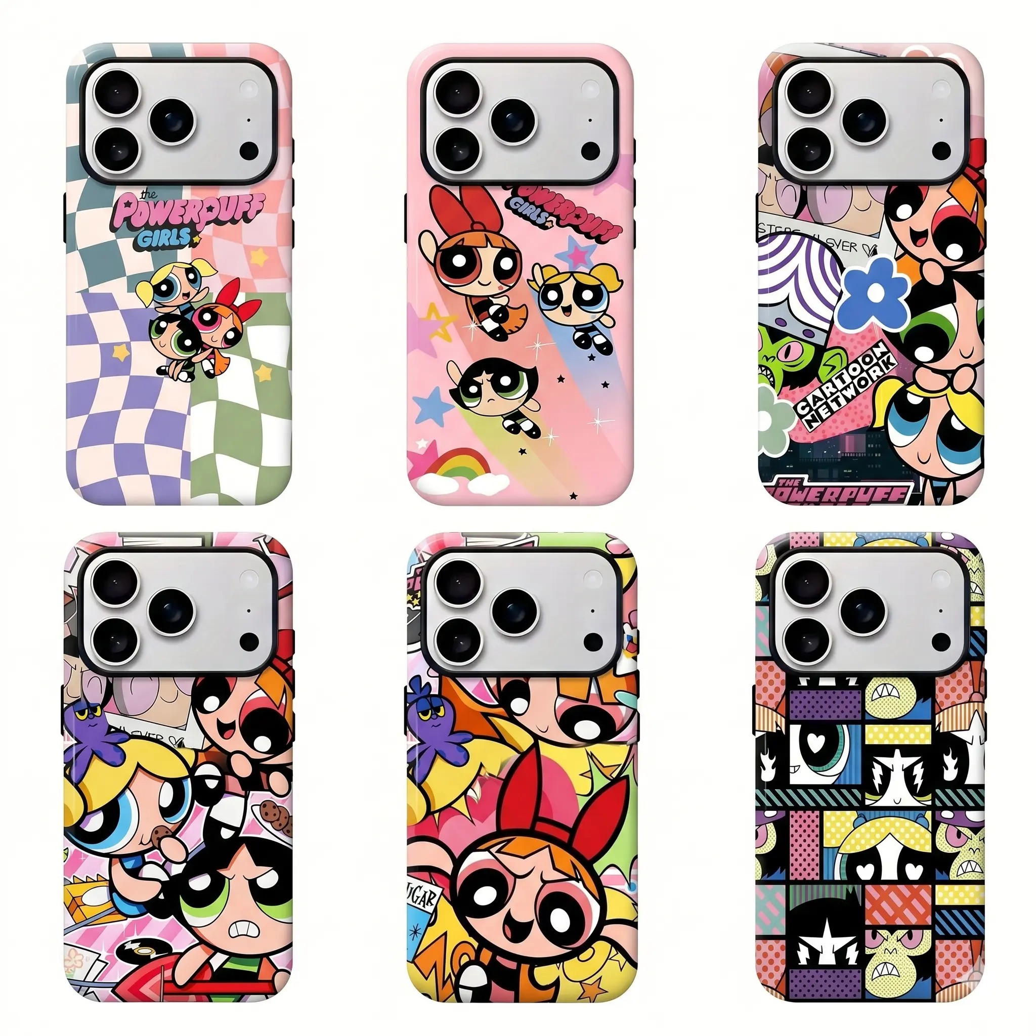 Powerpuff Girls Vibrant Cartoon Tough Phone Case Compatible for iPhone 17Air 16Promax 15 14 13 12 11 and for Samsung S22-S25 Gift for Teens & Fashion Lovers anime cover