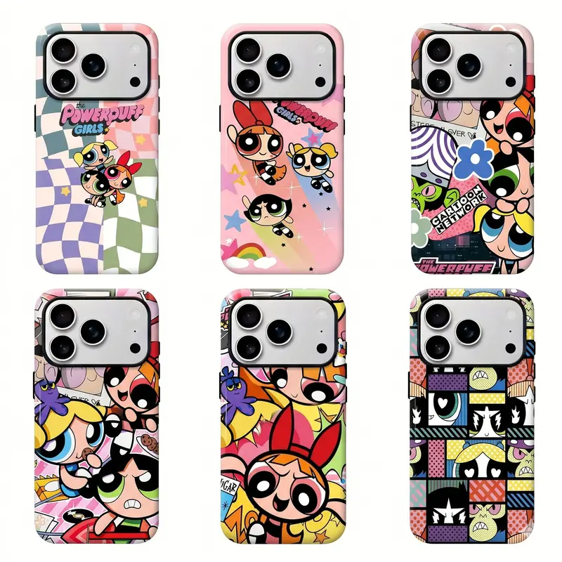 Powerpuff Girls Cute Phone Case - Shockproof Tough Casing, Secure Button Protection Phone Accessory for iPhone 18 Pro Max,17 Air,16 Pro Max,15-11 & Samsung S22-S25, Teen Gift