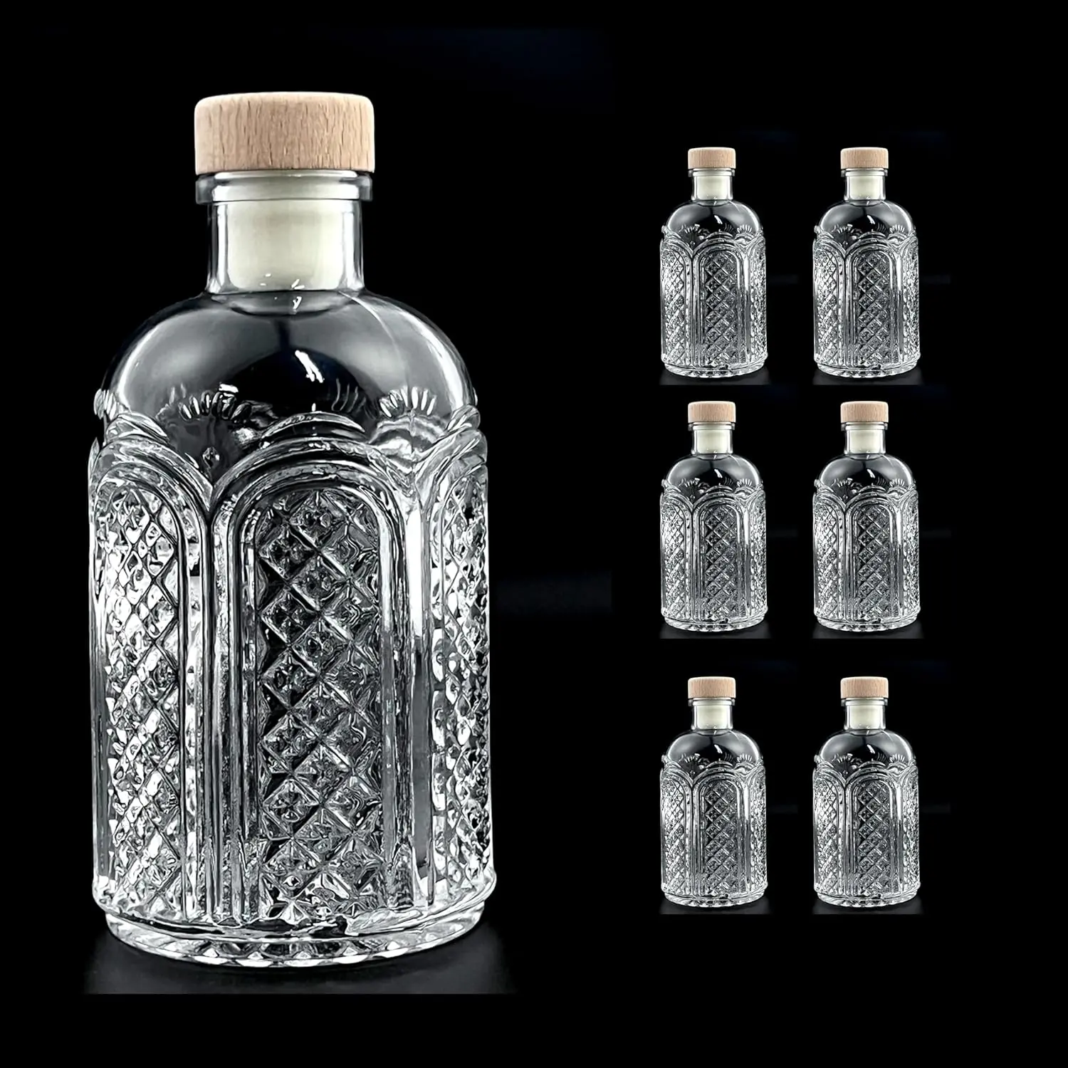 Clear Glass Bottles 6 oz - 200ml [Pack of 6] Heavy Base Glass Bottles with T-Top Cap for  Beverages Drinks Oil Vinegar Kombucha  Water Soda with Cork Stopper Airtight Lid (Archway)