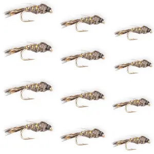 Floating Feather Supply Hare's Ear Nymph Beadless Fly 12 Pack – Classic Trout Size 14-18