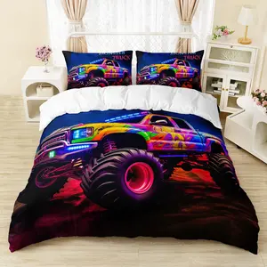 Monster Truck Blanket Set Single Bed Size, Cartoon Car Bedding Set for Kids Teens Adults, 3D Printed Giant Pickup Blanket, Cartoon Pattern Blanket, Soft Comfortable