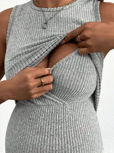 Maternity Round Neck Sleeveless Casual Short Dress - Nursing Friendly