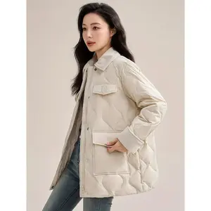 1pc Women'S Casual Style Mid-Length Letter Pattern Quilted Jacket, Long Sleeve, Non-Stretch Polyester, Down Fill, Zippered, Autumn/Winter Outerwear